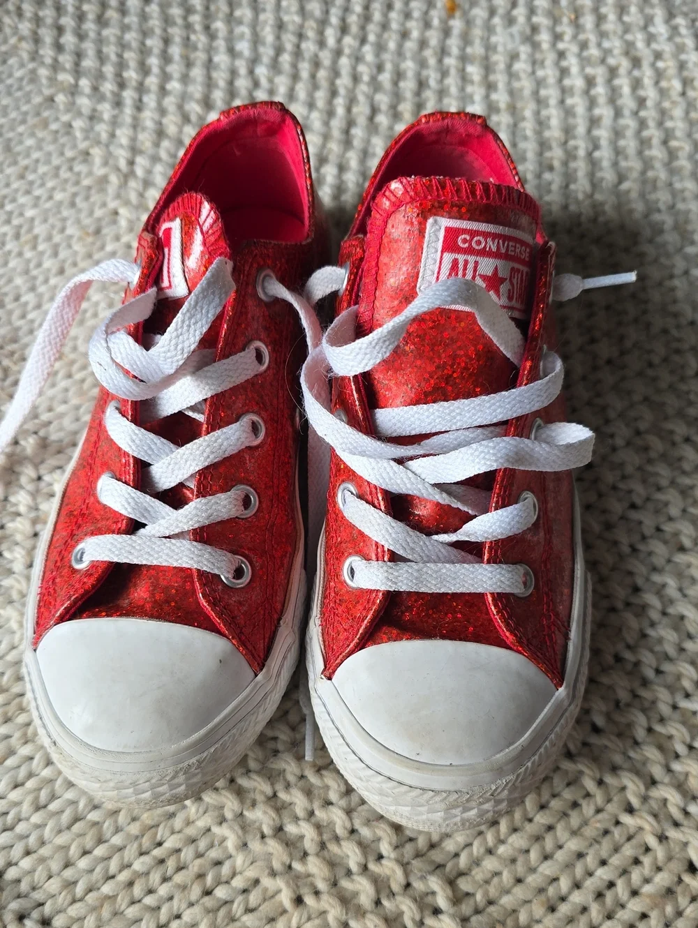 Converse Kids Red Glitter Low Top Sneakers with White Laces